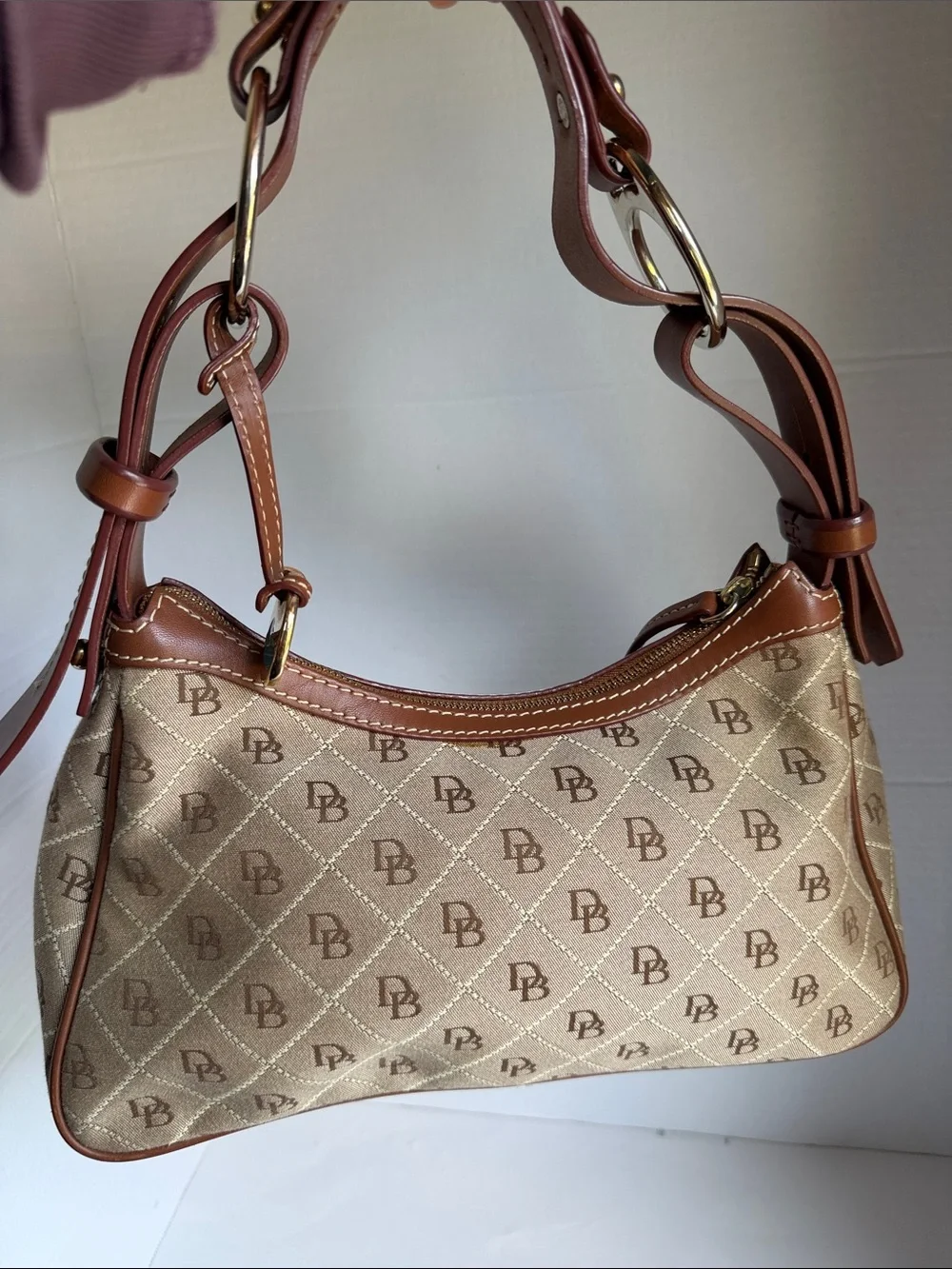 Dooney & Bourke Vintage Signature DB Monogram Canvas Hobo Bag - Brown/Tan